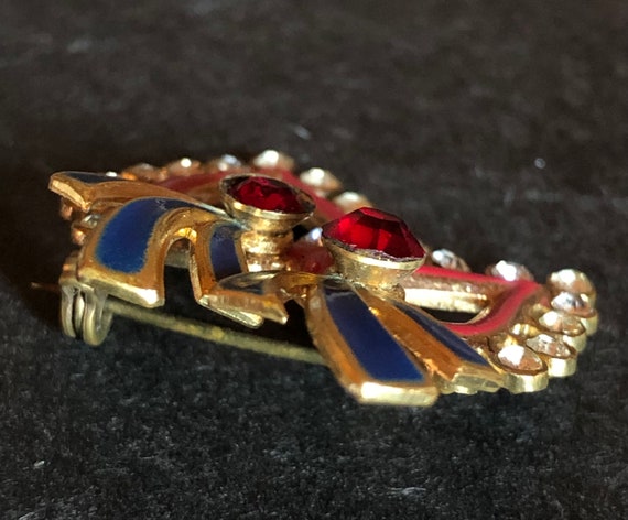 1920s/30s Art Deco Style Brooch Blue Enamel Red W… - image 6