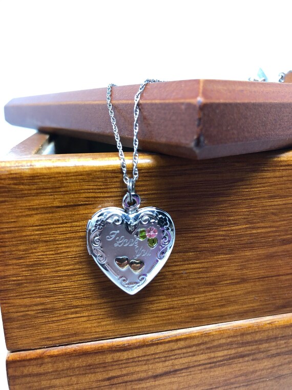 I Love You Sterling 925 Heart Locket 18” Necklace… - image 1