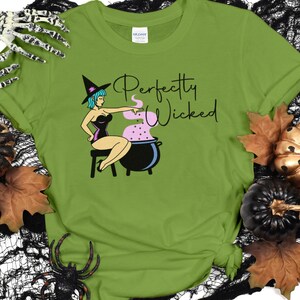 Perfectly Wicked | Pin-up Witch with Cauldron | Halloween Shirt |
