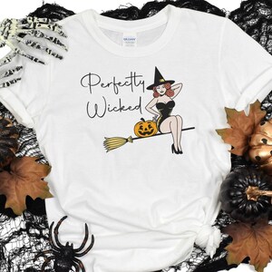 Perfectly Wicked | Pin-up Witch with Pumpkin | Halloween Shirt |