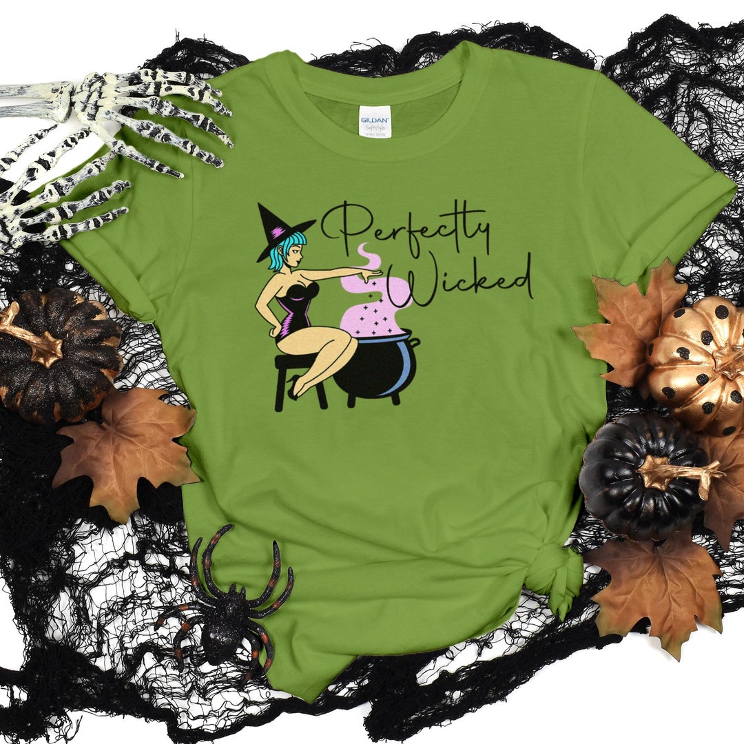 Perfectly Wicked Pin-up Witch With Cauldron Halloween Shirt - Etsy