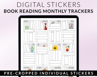 Book Tracker Digital Planner Stickers – Reading Habit & Book Challenge Bullet Journal – Goodnotes + PNG files for ANY Annotation App