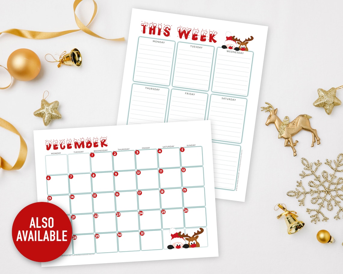 Weekly Planner Printable Christmas Theme Seasonal Calendar | Etsy