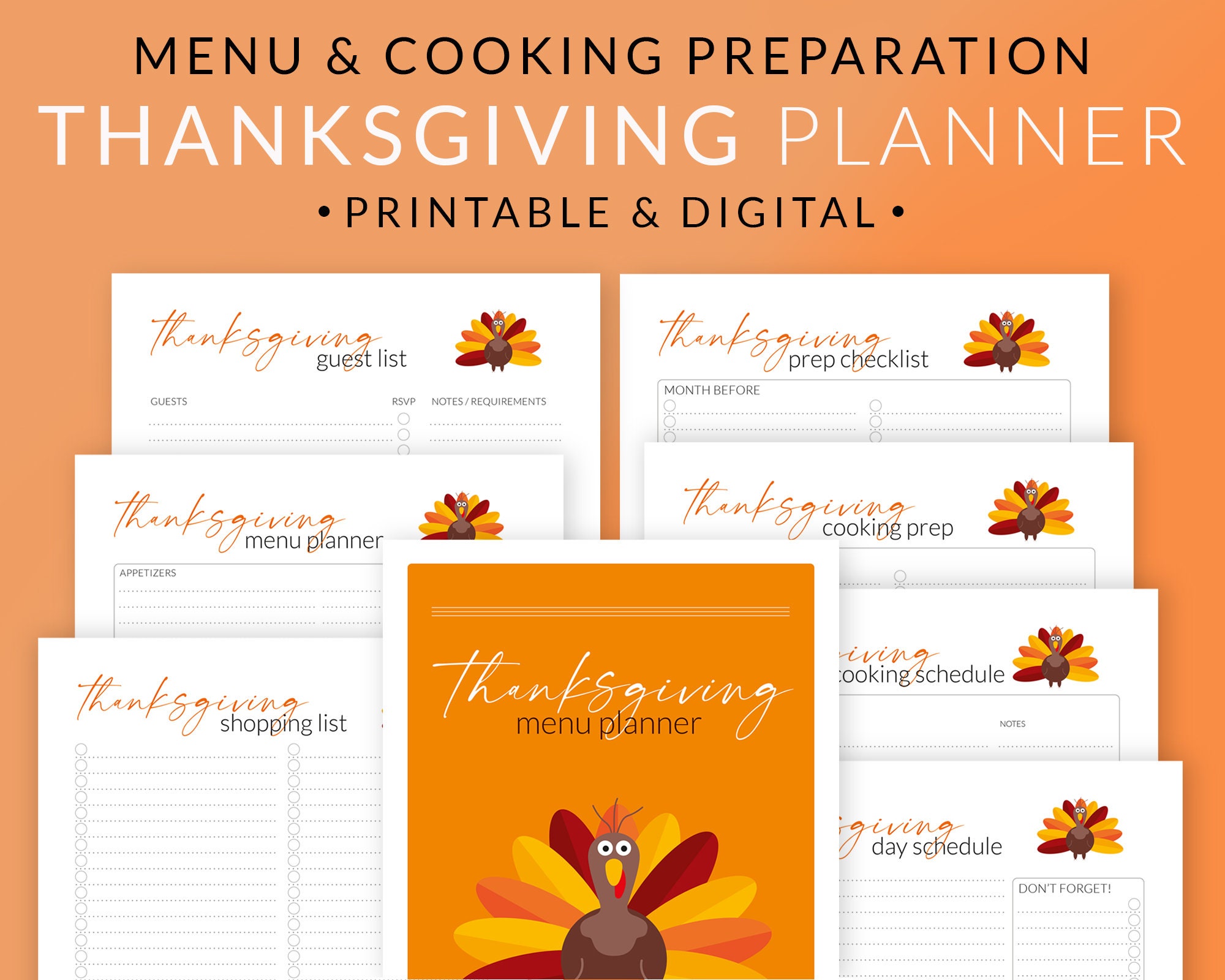 Thanksgiving Menu Planner Printable Kit Holiday Meal - Etsy UK