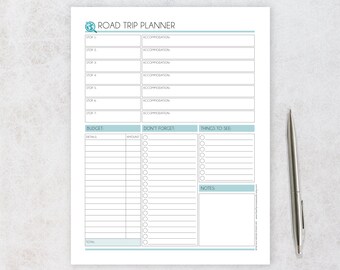 Planificador de viajes por carretera imprimible – Planificación de viajes de vacaciones – Plantilla de planificador de viajes simple – Vacaciones familiares en automóvil – Descarga digital PDF