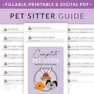 Plantilla de instrucciones para el cuidador de mascotas – Planificador en PDF rellenable e imprimible – Notas sobre el cuidado de mascotas – Guía de alimentación, limpieza, salud y libreta de calificaciones