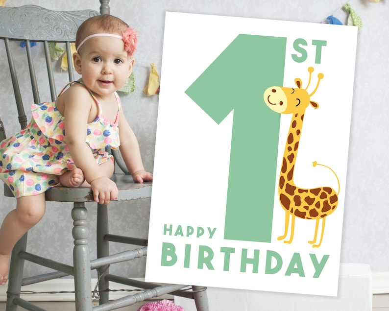 First Birthday Card Printable – 1 Year Old Birthday Card – Gender ...
