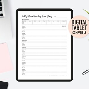 Calorie Counting Food Diary Printable – Weekly Weight Loss Journal ...