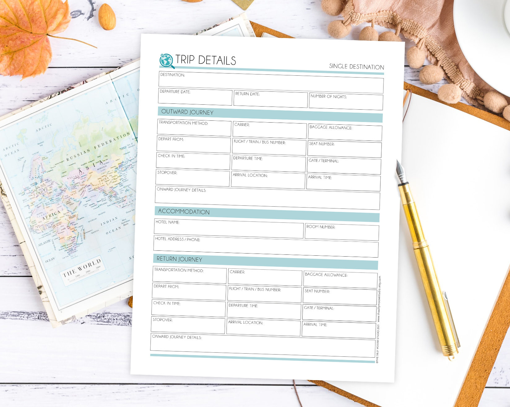 Travel Planner Printable Vacation Trip Itinerary Digital