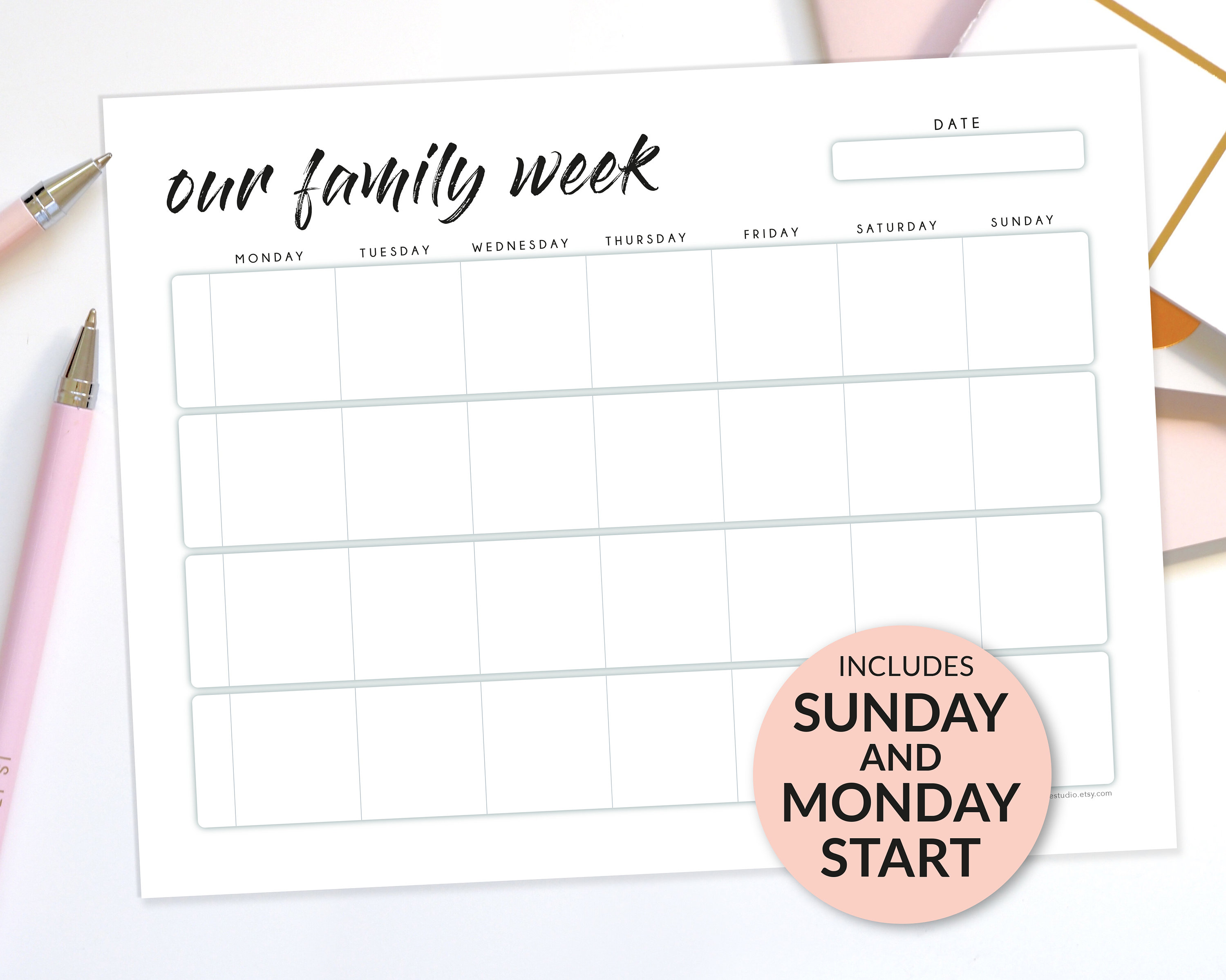 Weekly Family Calendar Fillable & Printable Planner PDF – Family of 4 ...