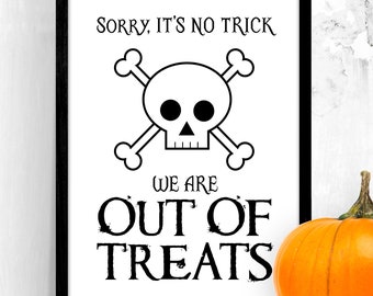 Out of Candy Sign Printable – Halloween No Trick or Treat Print – No Treats / No Sweets Porch Door Notice – Instant Digital Download PDF