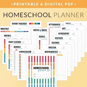 Pacote para impressão do planejador do ensino em casa - Imprimíveis do ensino em casa - Kit de planejador de aulas do aluno de volta às aulas - PDF de planejamento do currículo acadêmico