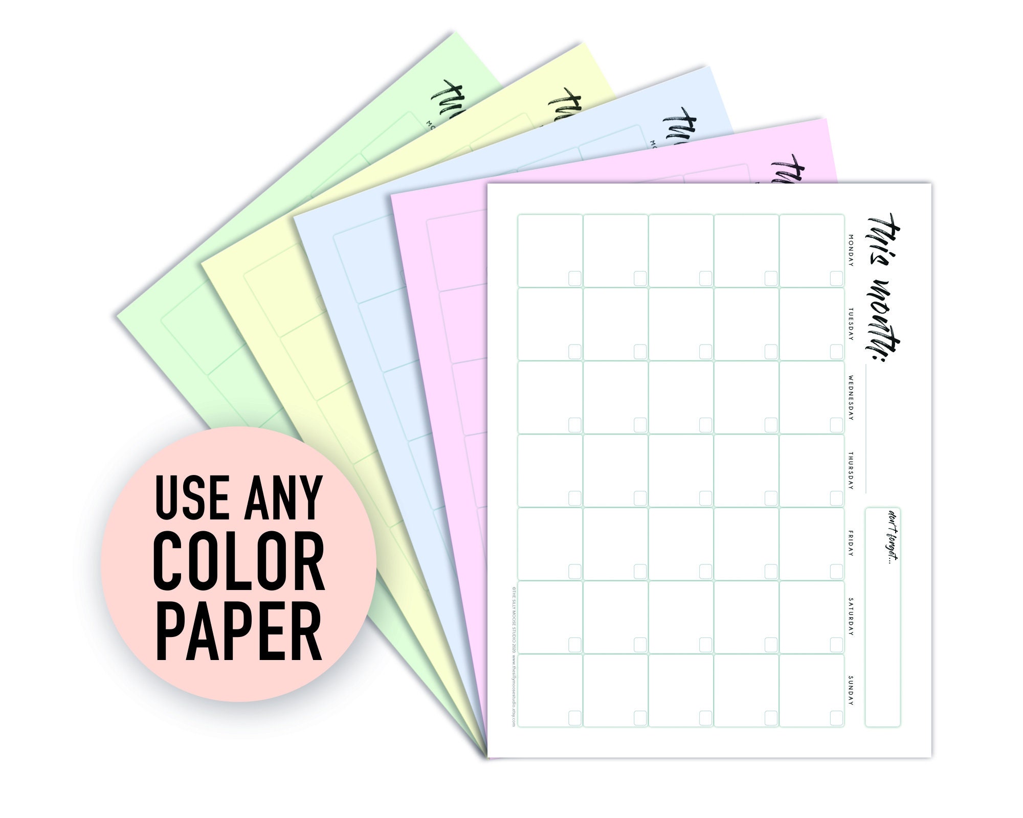 Month at a Glance Printable & Fillable PDF Planner – Monday and Sunday ...