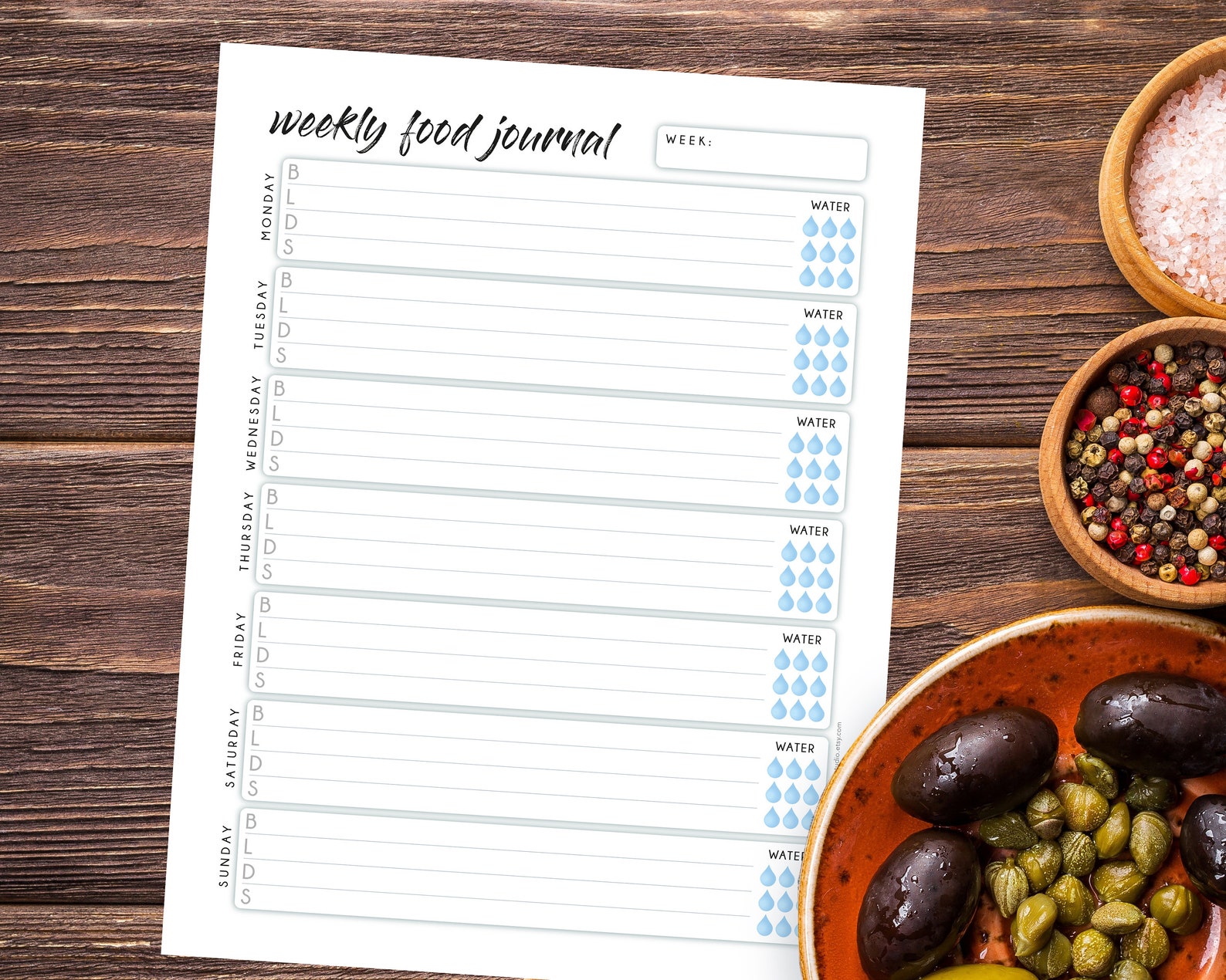 Weekly Food Log Printable & Fillable PDF Food Journal Diet - Etsy