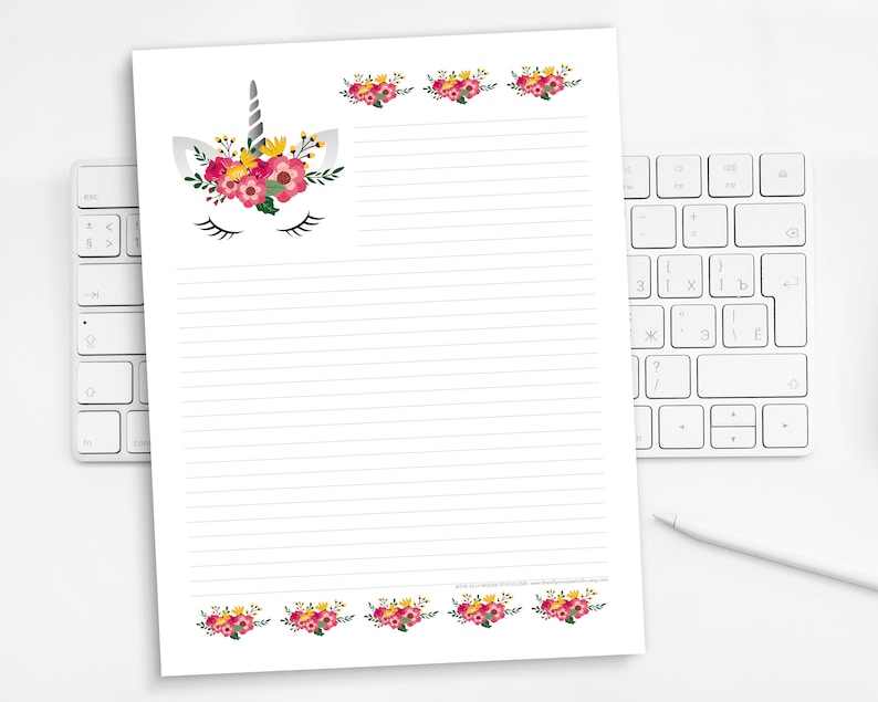 unicorn printable writing paper stationery letter writing etsy