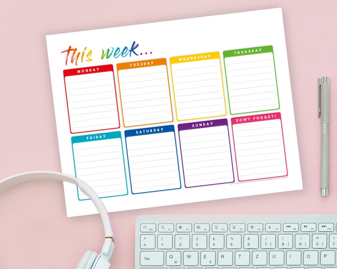 Landscape Weekly Planner Printable to Do List - Rainbow Desk Wall ...