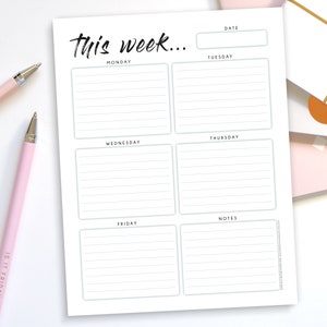 Five Day Weekly Planner Printable & Fillable PDF – Week Days School Student Planner – Monday to Friday Desk Organiser – 5 Day To Do List