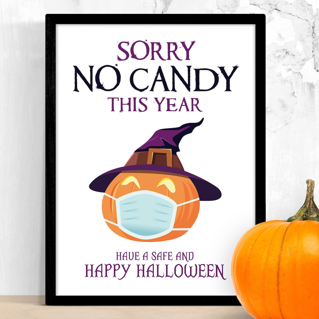 Sorry No Candy Sign Halloween Printable Funny Covid No Trick or Treat Quarantine Notice Witch 