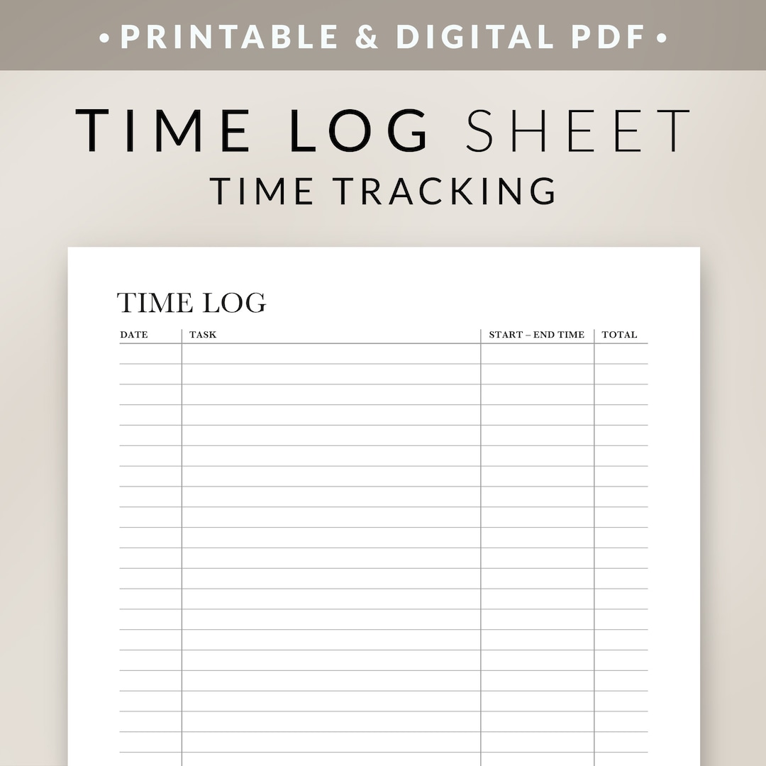 Work Time Log Printable Template – Time Sheet – Time Tracker – Daily ...