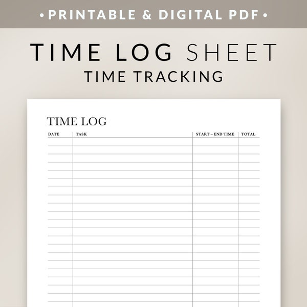 Work Time Log Printable Template – Time Sheet – Time Tracker – Daily Weekly Time Blocking List – Project Working Hours Digital Download PDF