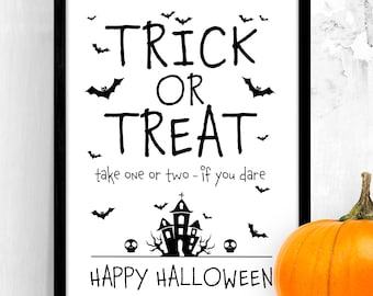 Trick or Treat Sign Printable – Halloween Candy Please Take One – Social Distance Help Yourself – Porch Door Candy Station – Digital PDF
