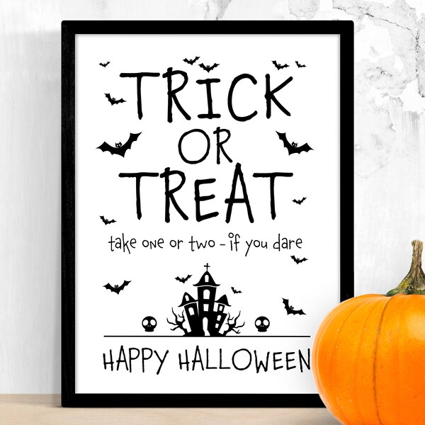 Trick or Treat Sign Printable – Halloween Candy Please Take One – Social Distance Help Yourself – Porch Door Candy Station – Digital PDF
