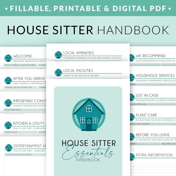 House Sitter Instructions Printable – House Guest Welcome Information – Household Management Manual – Appliance Usage Notes – Fillable PDF