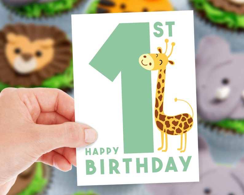First Birthday Card Printable – 1 Year Old Birthday Card – Gender ...