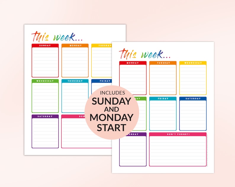 Weekly Planner Printable & Digital – Rainbow to Do List Download ...