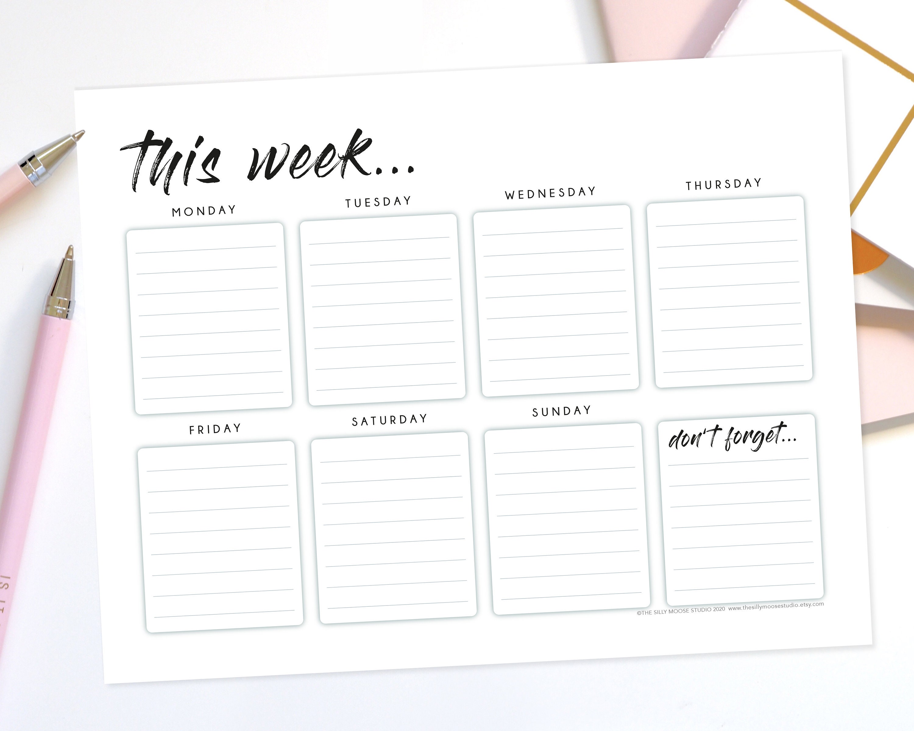 weekly planner printable to do list landscape diary calendar etsy
