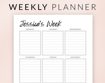 Bewerkbare weekplanner afdrukbaar – CANVA-plannersjabloon – gepersonaliseerde planner – één week in één oogopslag – takenlijst – digitale download
