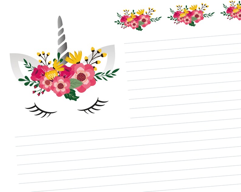 unicorn printable writing paper stationery letter writing etsy