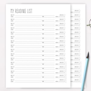 Reading Log Printable – Book Reading List – Books to Read Planner / Tracker – Reading Challenge – Book Lover Bullet Journal – Digital PDF