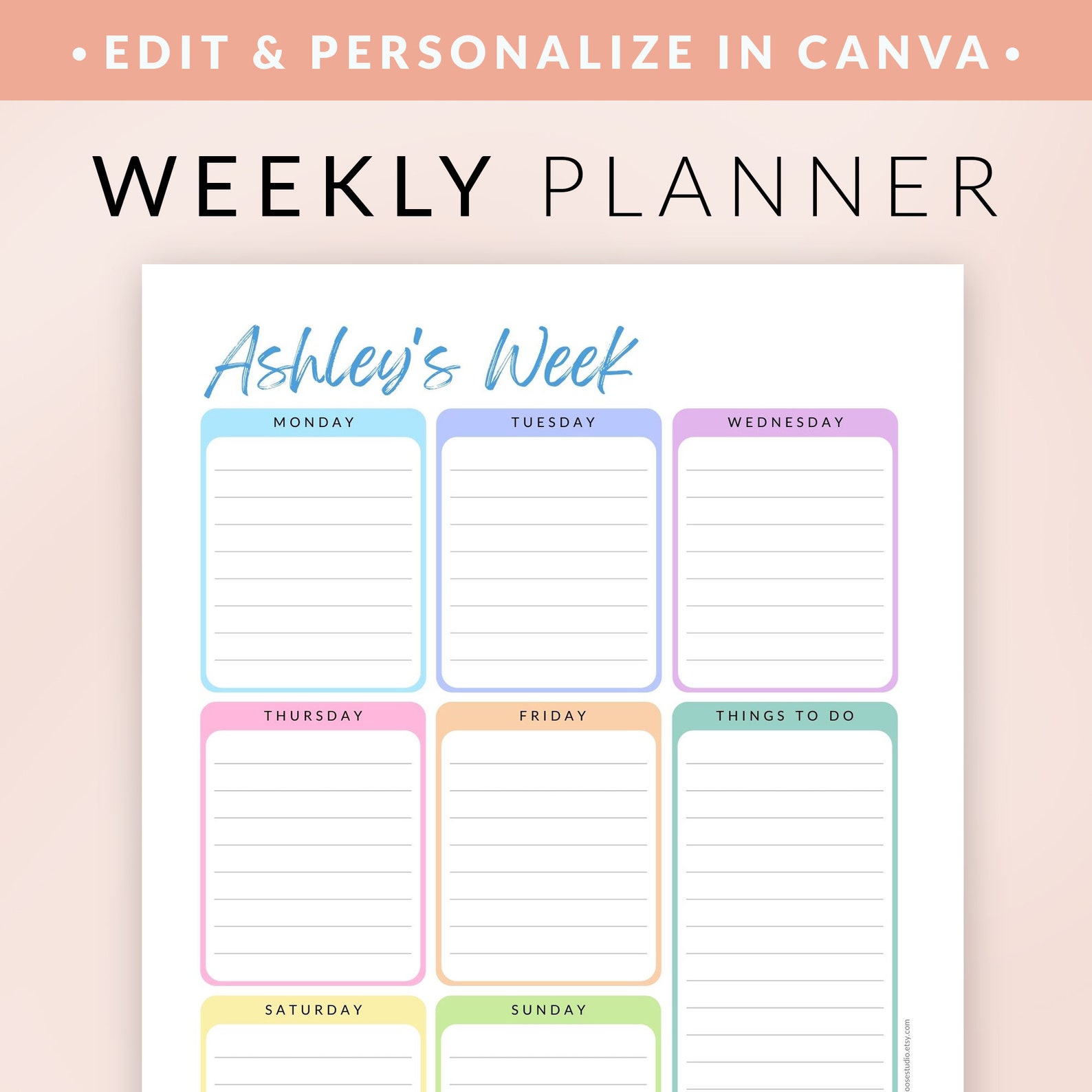 Weekly Planner Printable – Editable CANVA Planner Template – Pastel ...