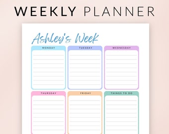 Weekly Planner Printable – Editable CANVA Planner Template – Pastel Rainbow – Personalized Planner – One Week To Do List – Digital Download