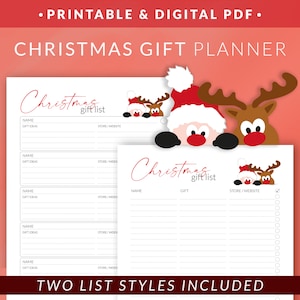 Christmas Gift List Printable Set – Gift Tracker Checklist – Xmas Shopping Planner Present Ideas – Christmas Organizer Digital Download PDF