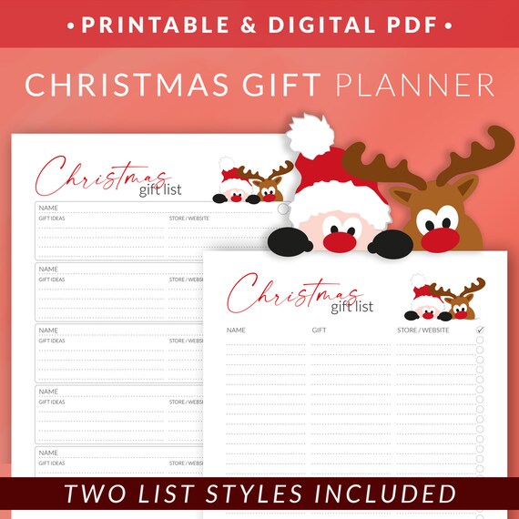 Christmas Gift List Printable Set – Gift Tracker Checklist – Xmas Shopping Planner Present Ideas – Christmas Organizer Digital Download PDF