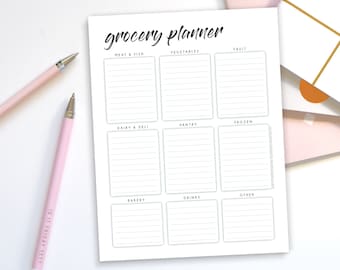 Grocery List Printable – Food Shopping List Kitchen Fridge Meal Planner – Home Organisation Instant Digital Download PDF for Tablet or Print