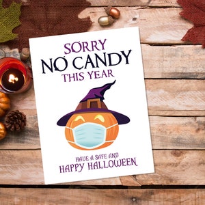 Sorry No Candy Sign Halloween Printable Funny Covid No Trick or Treat Quarantine Notice Witch ...