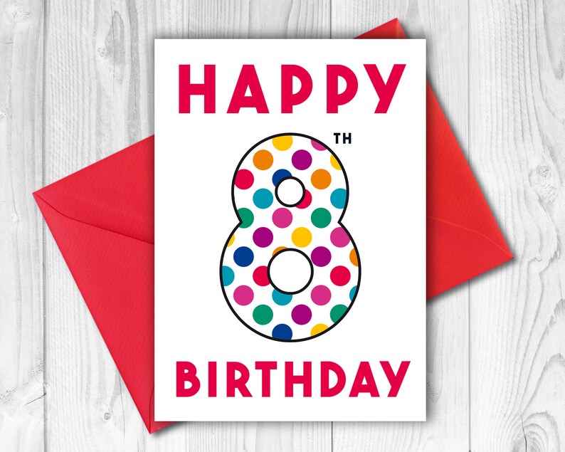 8 Year Old Birthday Card Digital Download Boy &amp; Girl Last | Etsy