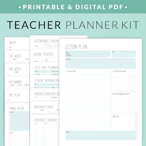 Teacher Planner Printable Kit – Tutor Class Planning Bundle – Academic Planners & Trackers for Teachers – School College Digital PDF Inserts