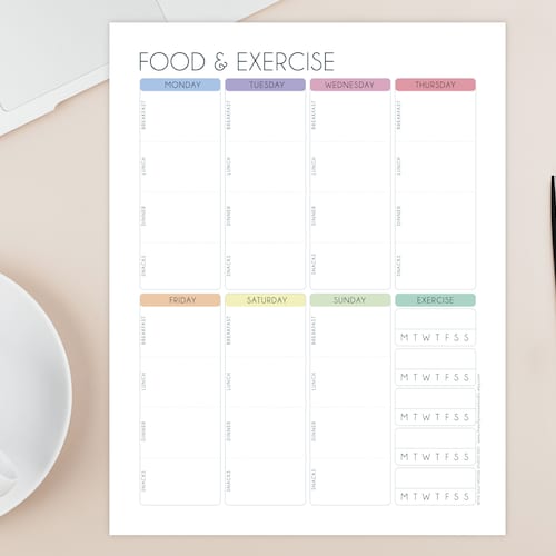 Food Journal Printable With Exercise Tracker Weekly Food Log | Etsy