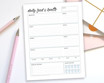 Food Journal Printable & Fillable PDF – Daily Health Tracker – Diet Meal Planner – Calorie Counting Log – Wellness and Fitness Activity Plan