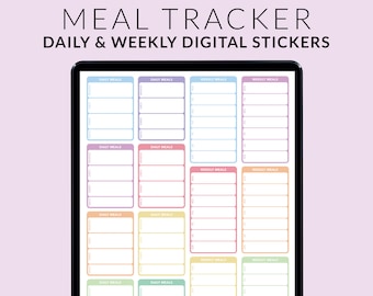 Food Tracker Digital Planner Stickers – Meal Planner Bullet Journal Stickers for Goodnotes + ANY Notation App – PNG Daily & Weekly Diet BuJo