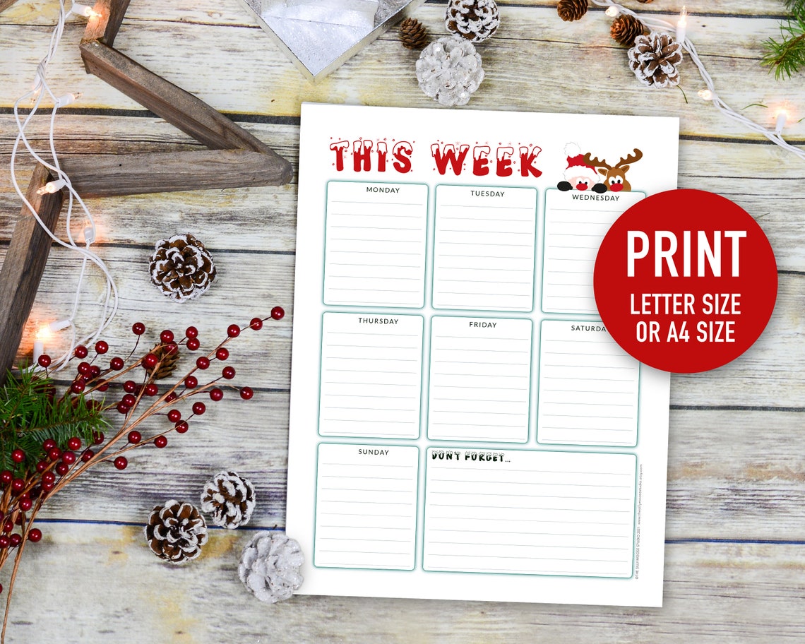 Weekly Planner Printable Christmas Theme Seasonal Calendar | Etsy