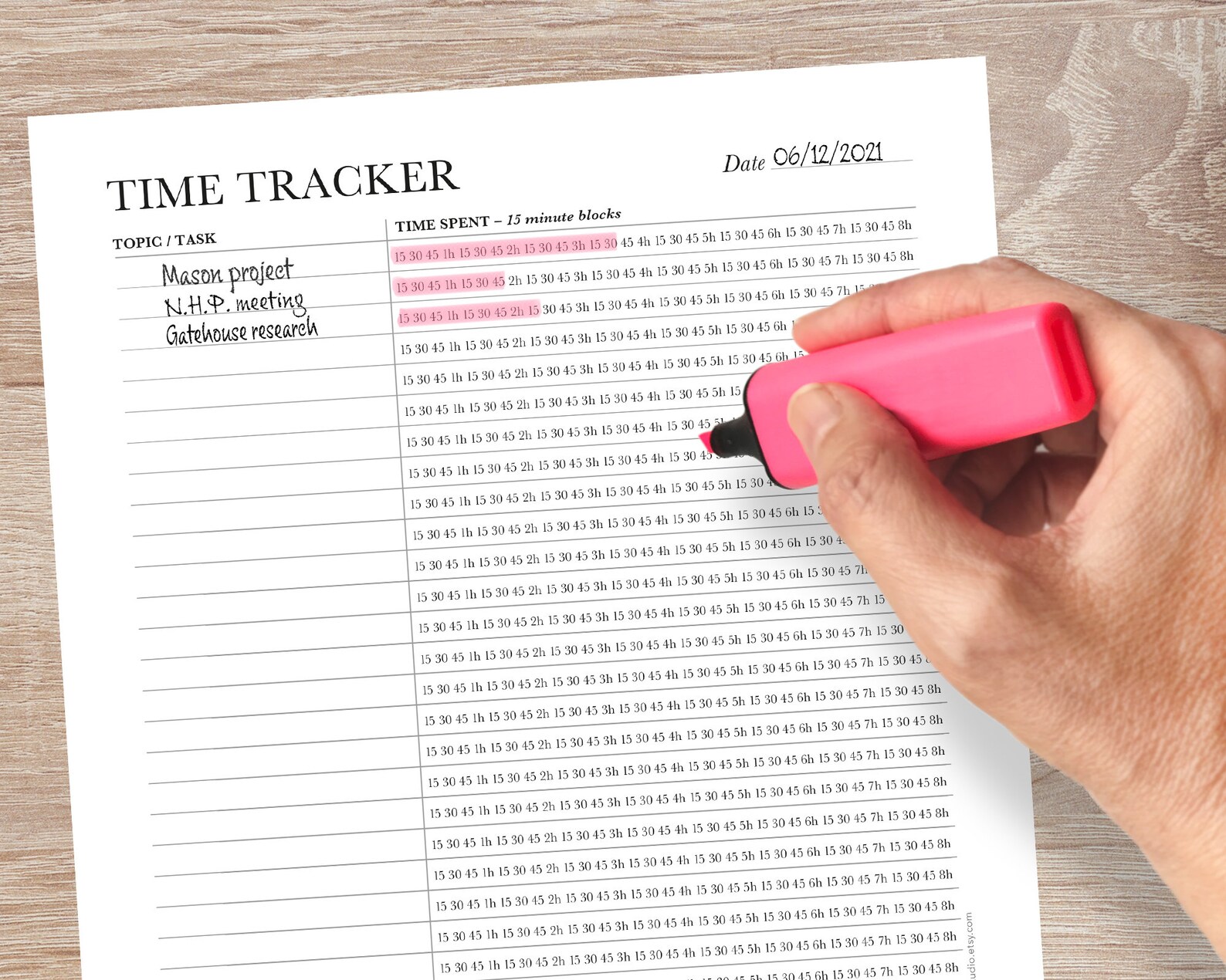Time Sheet Printable 15 Minute Units – Work Time Tracker – Employee ...