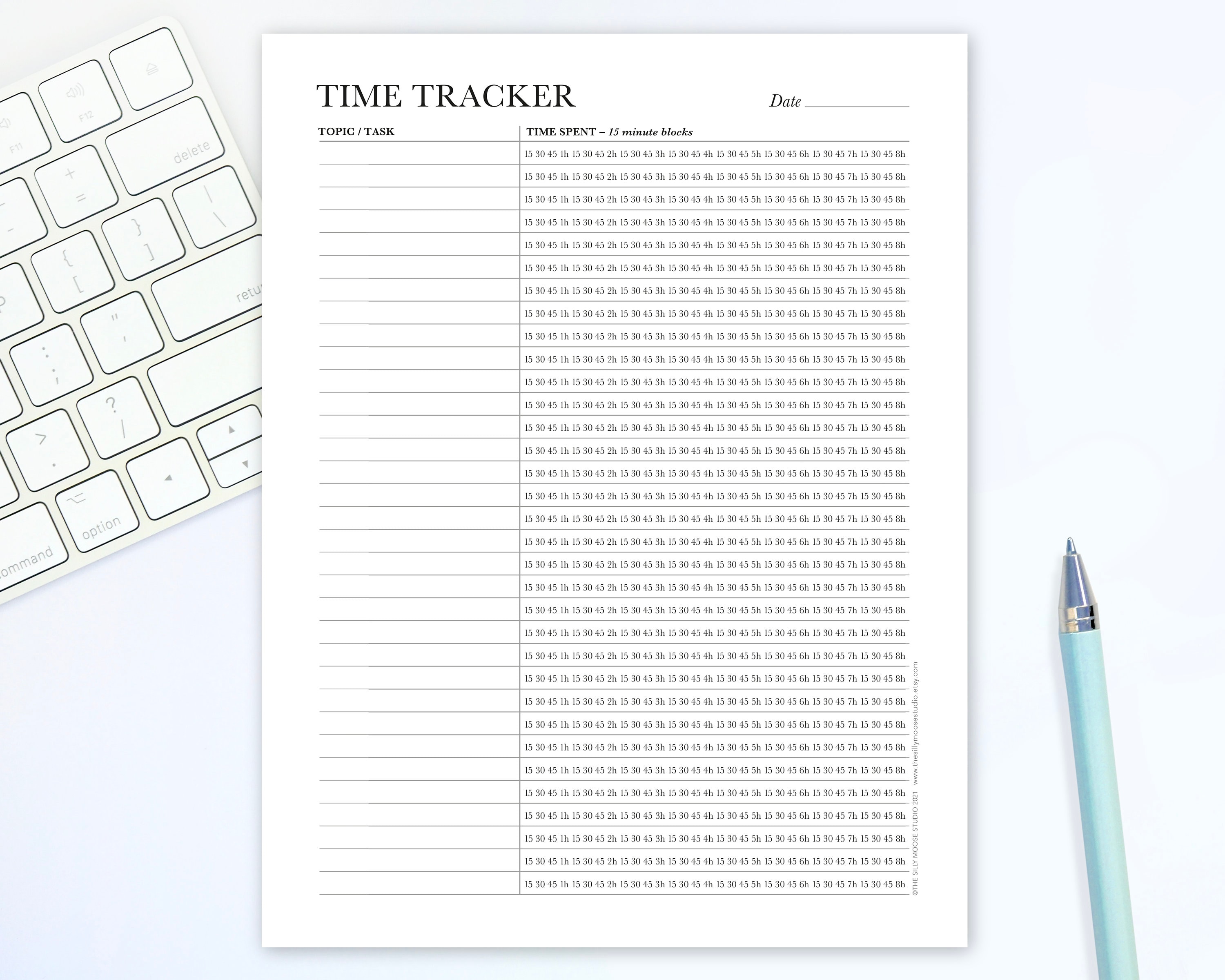 Time Sheet Printable 15 Minute Units Work Time Tracker | Etsy