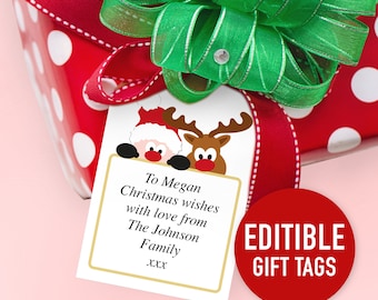 Christmas Gift Tags Printable – Editible Holiday Favor Tag Template – Personalized Present Labels – Stocking Tags – Digital Download PDF