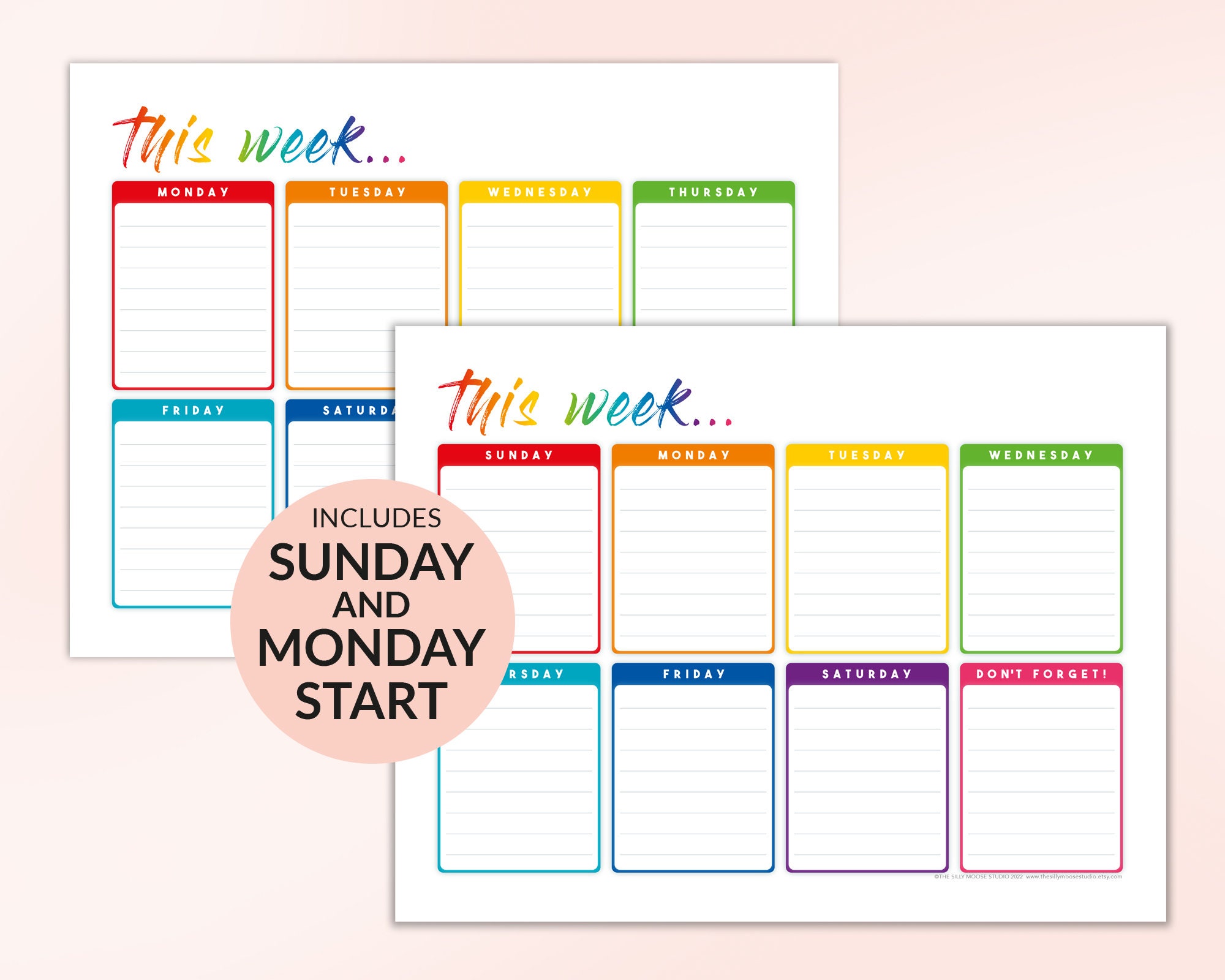 Landscape Weekly Planner Printable to Do List - Rainbow Desk Wall ...