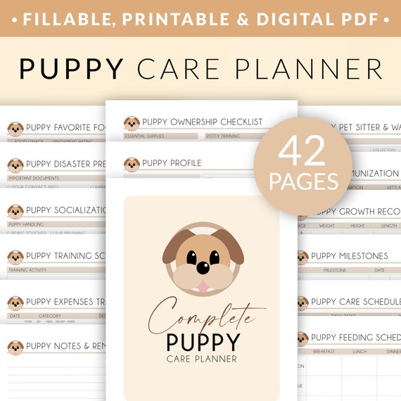 New Puppy Planner Bundle – Printable Pet Care Planner – Puppy Checklist – Dog Health, Vaccine Record – Puppy Training – Digital Fillable PDF